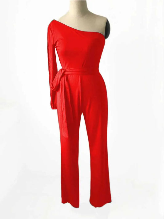 Asymmetrical One Shoulder Ruched Jumpsuit
