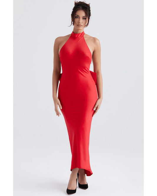 Halter Back Bow Maxi Dress